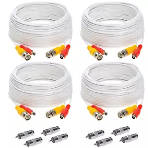 4 x 100FT Video Power Cable BNC DC Security Camera RCA DVR Cord for CCTV White - Picture 1 of 11