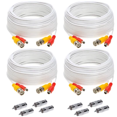 4 x 75FT Video Power Cable BNC DC Security Camera RCA DVR Cord for CCTV White - Image 1 of 4