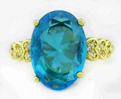 LAB BLUE TOPAZ 5.82 Cts  & SAPPHIRES LADIES RING .925 SILVER PLATED nwt # 5.75 - Image 1 of 4