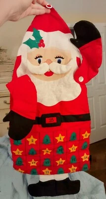 Vintage Hanging Santa Advent Countdown To Christmas Quilted Fabric AS IS *READ* - Image 1 of 4