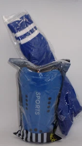 Geeksport Youth Size Large L Soccer Socks & Shin Guards Set Royal Blue & White - Picture 1 of 7