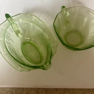 Hocking Princess Creamer Green Depression Glass 5 1/2" Length And Cup - Picture 1 of 5