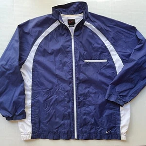 NIKE Small Swoosh Full Zip Windbreaker Jacket Mens XL Navy Blue Rare Vintage - Picture 1 of 9