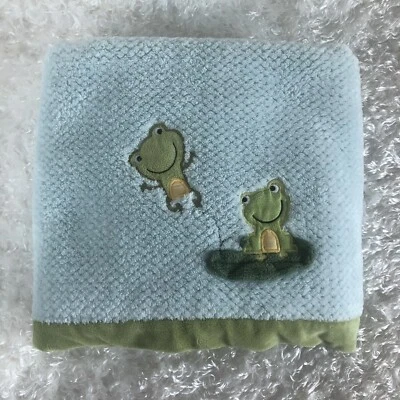 CARTERS Manta Azul Borde Verde Bebé Rana Lirio Almohadilla Seguridad Lovey 30" x 40" Foto 1 de 4