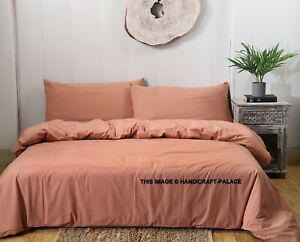 Rose Gold Washed Cotton Duvet Cover Set Soft Warm Bedding Breathable Quilt 3 PC