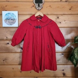 Rothschild Vintage Red Dress Coat Jacket Pleated Plaid Faux Fur Lined Girls Sz 4 - Picture 1 of 11