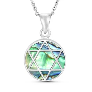 Classic Jewish Sterling Silver Star of David on Abalone Dainty Pendant Necklace - Picture 1 of 6