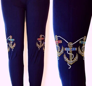 Leggings regulares de yoga Capri talla única de estrás y trío náutico de anclas - Imagen 1 de 7