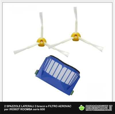 ROBOMARKET KIT RICAMBI FILTRI SPAZZOLE 3 BRACCIA PER IROBOT ROOMBA 615 616 620 621 625 630