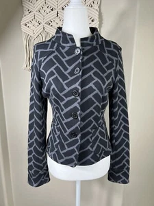 ECI New York Womens Blazer Jacket Knit Military Geo Print Black Gray Size 4 - Picture 1 of 19