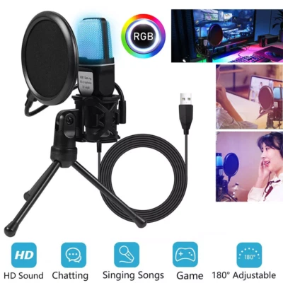 Condenser Microphone Mic w/ Tripod Stand For Singing Game Chat Audio Recording - Image 1 of 4
