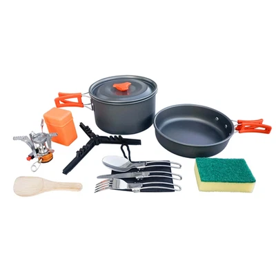 Tekson Expedition 9pc Camping Cook System Stove Burner Pots Pan Hiking Truck Kit - Image 1 of 4