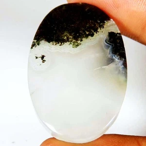 49,25 Cts Agata Muschio Indonesiano Naturale Ovale Cabochon Pietra Preziosa 24x38x5 mm DG205 - Foto 1 di 5