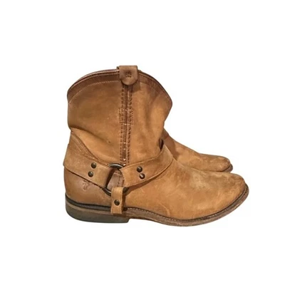 Botas femininas FRYE Wyatt marrom arnês puxar no tornozelo ocidental Roper Ranch 9 B - Imagem 1 de 4