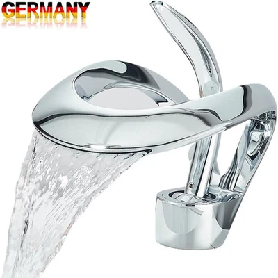 Wasserfall Waschtischarmatur Badarmatur Wasserhahn Bad Waschbecken Mischbatterie - Bild 1 von 4