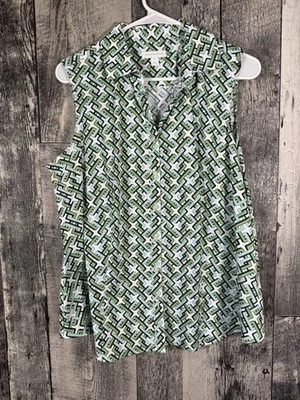 Top Charter Club Algodón Diseño Geométrico Sin Mangas Verde y Blanco Talla 12 Foto 1 de 4