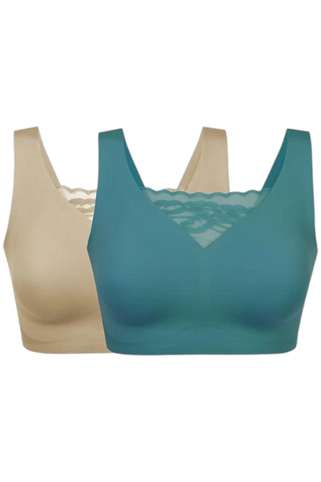 Rhonda Shear Women's 2-pck Bra with Lace Inset Beige/Teal - Image 1 of 1