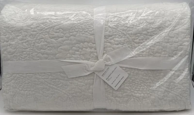 Pottery Barn Belgian Flax Linen Floral Stitch KING Quilt ~ Classic Ivory - Image 1 of 2