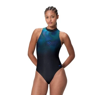 SPEEDO WOMENS HYDRASUIT SWIMSUIT.BACK ZIP BLUE BUST SUPPORT SWIMMING COSTUME S26 - Image 1 of 4
