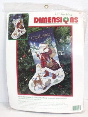 Dimensions Needlepoint Animal friends & Santa Stocking Kit NIP - Image 1 of 2