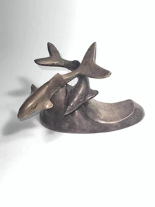 Vintage Brass Dolphin Statue Sculpture Figurine 5" Sea Ocean Nautical Fish - Picture 1 of 5