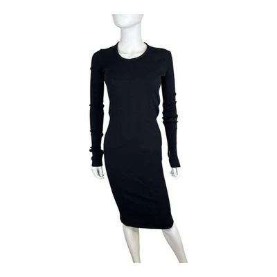 Vestido ceñido al cuerpo Helmet Lang negro acanalado manga larga cuello redondo talla XS Foto 1 de 4