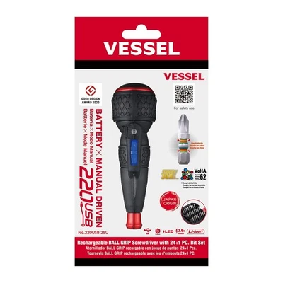 VESSEL e-ASSIST Screwdriver Higher Torque ver. with 25PC. Bit Set 220USB25U NEW - Image 1 of 4