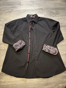 Luchiano Visconti Men's Button Front Shirt Black Long Sleeve Paisley Cuff Medium - Picture 1 of 11
