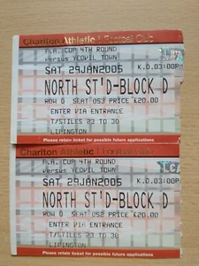 2 Ticket Stubs Charlton Vs Yeovil Town 29/01/05 - Picture 1 of 1