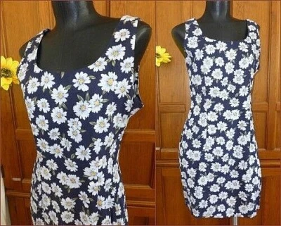 Mini VESTIDO De Colección Años 80 90 Estampado Margarita BoHo Rayón Algodón Cóctel Jardín Fiesta Foto 1 de 4