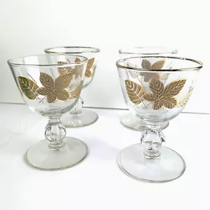 4 OCCHIALI VINTAGE LIBBEY 5" 4 oz STELO CORDIALE ORO ROVERE DORATO FOGLIA ACERO - Foto 1 di 6