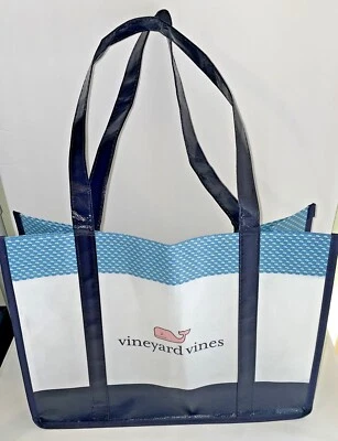 Vineyard Vines Plastic Reusable Tote Bag 16”X 12”X 6” White/Blue & Pink Whale Lg - Image 1 of 4