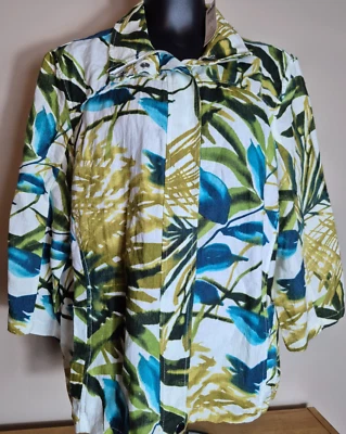 Chicos Women's 100% Linen Tropical Print Jacket 3/4 Sleeve Full Zip Size 3 NWT - Image 1 of 4