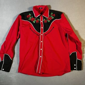 Camisa COOFANDY Western Para Hombre Talla Mediana Roja/Negro con Rosas Bordadas - Imagen 1 de 14