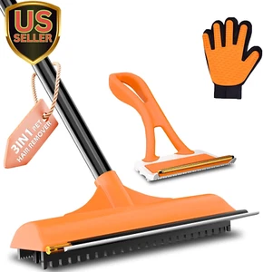 3 in 1 Multi-Surface Pet Hair Removal Tool Kit - Reusable Carpet Rake W 58''Adju - Picture 1 of 8