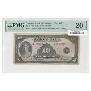 $10 1935 BC-7 English The Bank of Canada Osborne-Towers Prefix A PMG VF-20 - Picture 1 of 2