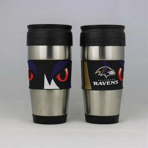 Baltimore Ravens NFL Officially Licensed 15oz Stainless Steel Tumbler w/ PVC Wra Cover