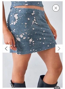 Urban Outfitters Denim Blue Distressed Hole Detail Mini Skirt. Size S. New. - Picture 1 of 7