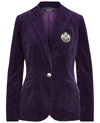 Blazer Lauren Ralph Lauren TOTALMENTE NUEVO Parche Lingote Pana LOGO Ciruela Vino 4 Foto 1 de 4