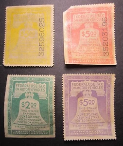 USA 1942 1943 1944 1945 Fed Motor Vehicle Revenue Stamp Lot Dodge Used WWII P175 - Picture 1 of 10