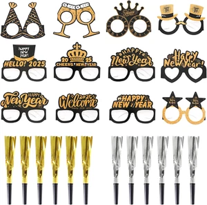 24 Pcs New Years Eve Party Supplies 2025, 12 Happy New Year Glasses 2025 and 12 - Picture 1 of 12