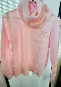 VTG Montgomery Ward Pink Floral Appliqué Sweater Size L (fits Like M) Cowl Neck - Picture 1 of 10