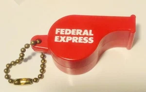 Vtg FEDEX "Don't Panic" Promotional Whistle & Keychain Red Plastic 2.75" - Picture 1 of 3