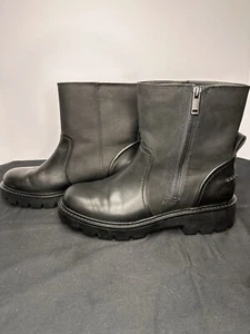 UGG Leather Polk Platform Combat Moto Black  Winter Boot Women's 8 - Picture 1 of 7