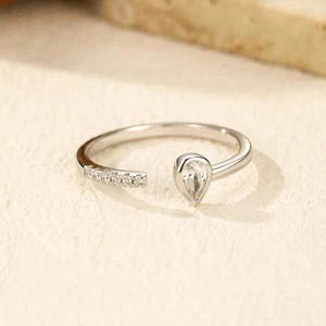 0.40CT Pear & Round Cut Lab Grown Diamond Minimalist Open Band In 950 Platinum - Picture 1 of 7