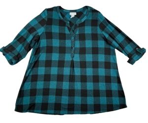 Catherines Henley Top Damen 14/16 W Viskose Rollriegel kariert Karo Flanell Bluse - Bild 1 von 10