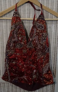 FULL CIRCLE Women’s Beaded Red Sleeveless Top Size L New With Tags - Picture 1 of 3