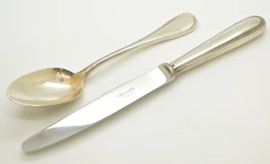 VTG Christofle Perles Silverplate Dinner Knife - 9 5/8" & Place Spoon 7 1/2" - Picture 1 of 7