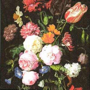 P856# 3 servilletas de papel individuales para naturaleza muerta decoupage con flores en negro - Imagen 1 de 8