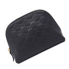 GUCCI GG Guccissima Cosmetic Pouch Makeup Bag Black Leather Authentic